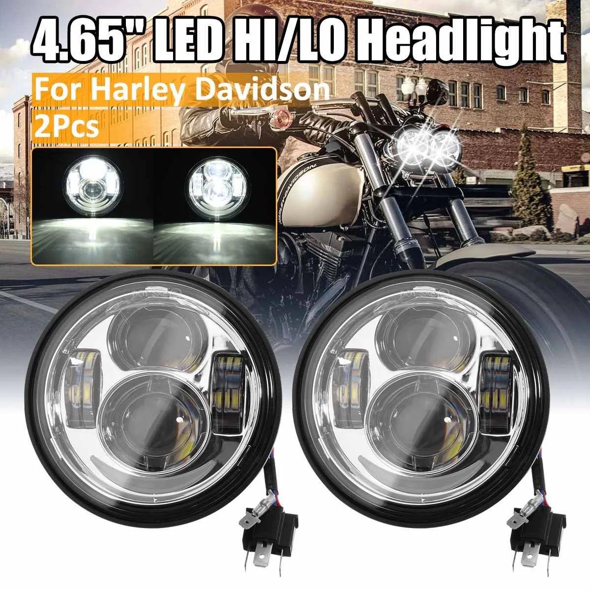 

4.65" Pair DC 12V LED HI/LO Headlight Lamp For Dyna Fat Bob 2008 2009 2010 2011 2012 2013 2014 2015 2016 Black/Chrome