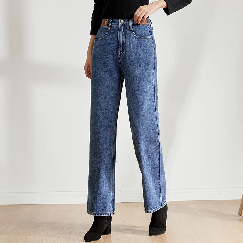 LEIJIJEANS, Осенние, большие размеры, женские, новинка, высокая талия, широкие, большие, прямые джинсы, повседневные, элегантные, женские, длинные джинсы 9215