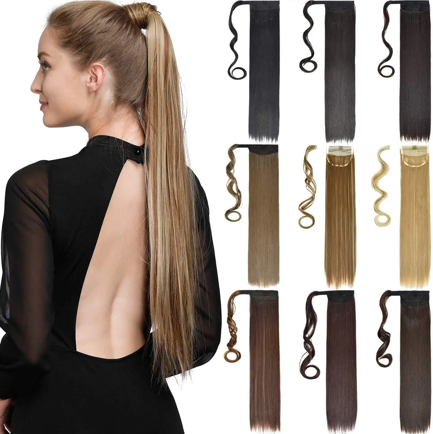 

22 inch Silky Straight Synthetic Clip in Drawstring Ponytail hair extension for Women Ponytail Extension High Temperature Fiber