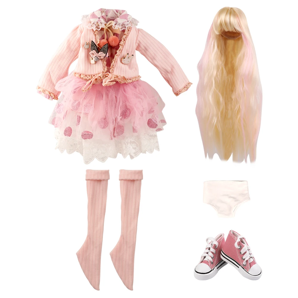 UCanaan 1/3 BJD Doll Accessories Outfits Fashion Clothes Set Wig Shoes For 60CM Dolls Girls DIY Dress UP Toys Accessories 9