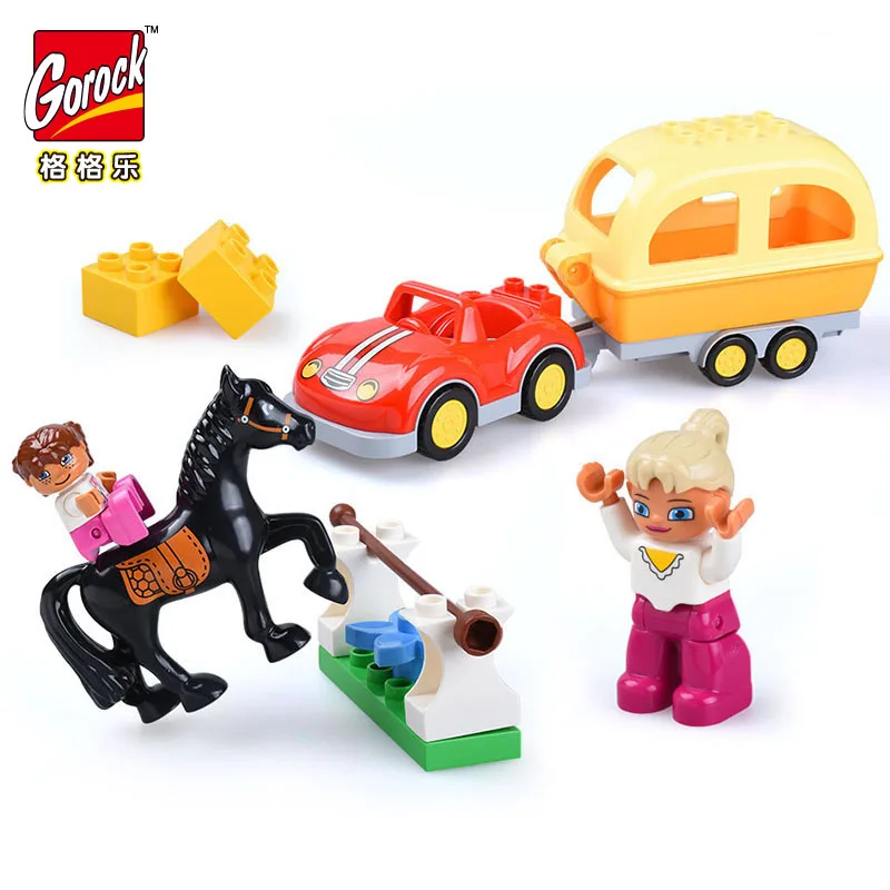 

Legoingly 19pcs Big Size Buiding Blocks Racecourse Horse Trailer Bricks Model Compatible with Duplo Toys For Children Kids Gift