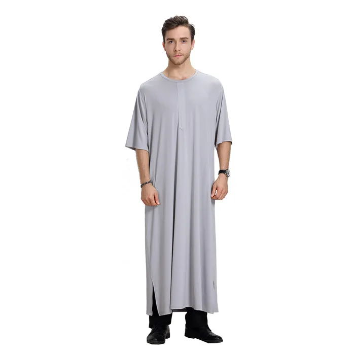 Мусульманская Аравия Средний Восток мужские халаты круглый вырез для мужчин платье с рукавом три четверти - Цвет: Gray Jubba Thobe