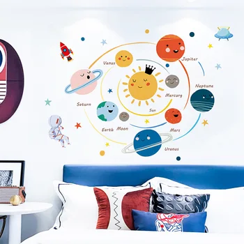 

Cartoon Solar System Vinyl Wall Stickers Children Room Decoration Boy Kids rooms Wall Decor Nursery Decorate DIY Art Murals Home