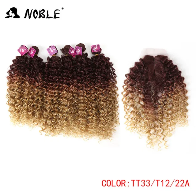Noble Synthetic Hair Weave 16-20 inch 7Pieces/lot Afro Kinky Curly Hair Bundles With Closure African lace For Women hair Extensi TT33-T12-22A