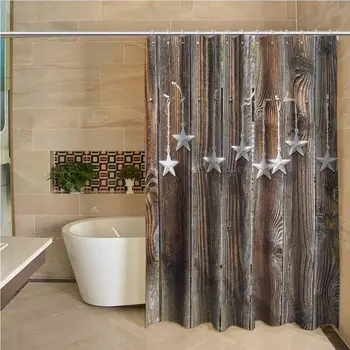 

Primitive Country Hotel Quality Polyester Shower Curtain Silver Colored Ornate Stars on Wooden Rustic Fence Cabin Design Print