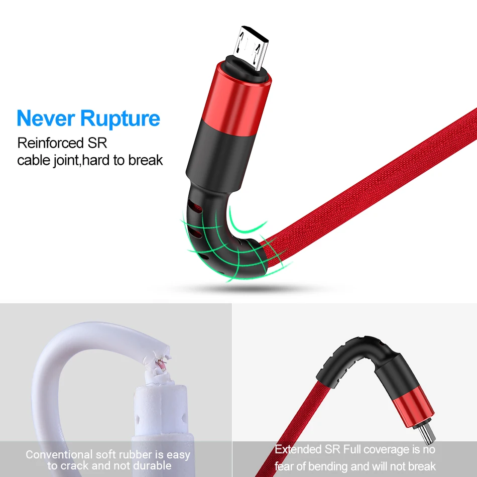 ROCK Micro USB Cable For Huawei Xiaomi Redmi Fast Charging Android Mobile Phone USB Charging Cord Micro Charger Data Cable