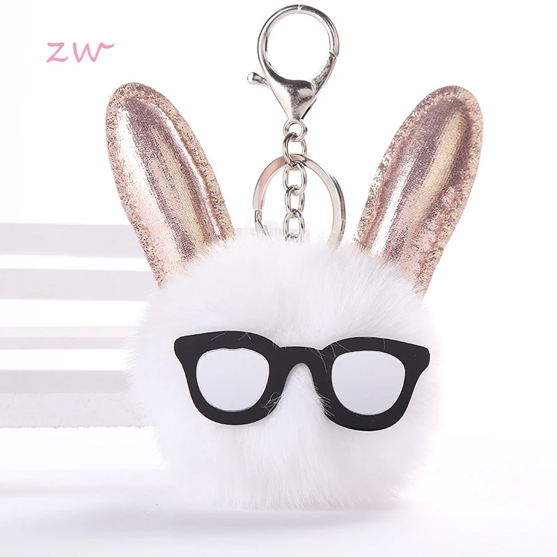 

Cute Rabbit Ear Hair Ball Plush Keyring Key Chain Buckle Fluffy Faux Rabbit Fur Ball Bag Charm Pendant Gift For Women Accessory