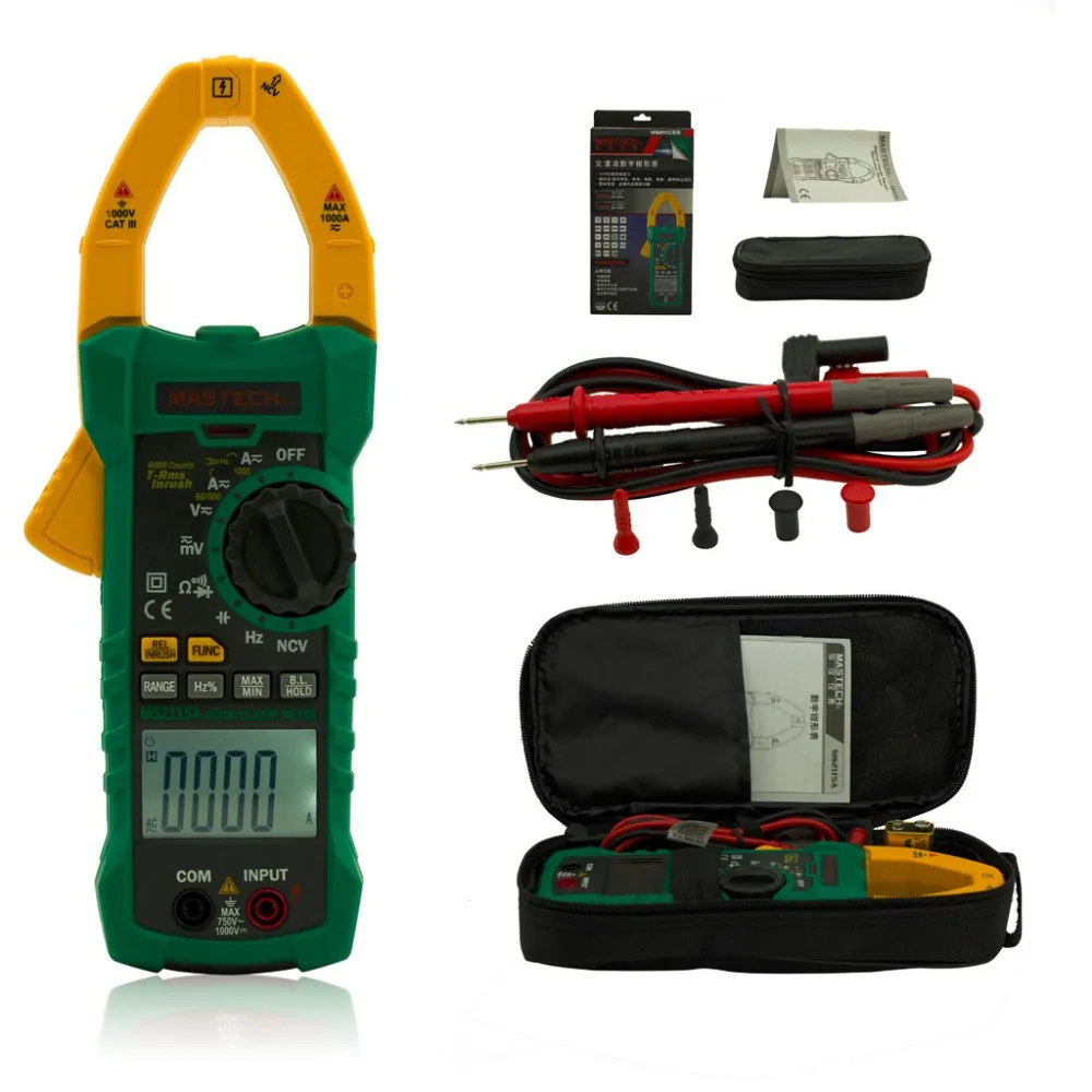 

Mastech MS2115A DC AC Current 1000A True RMS Digital Clamp Meter 6000 Counts Voltage Tester with INRUSH and NCV Measurement
