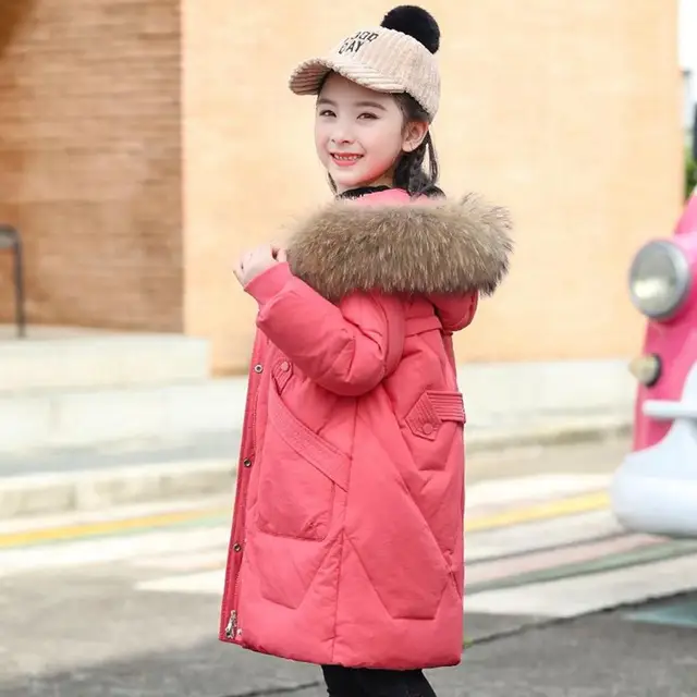 Children's Winter Down Cotton Coat Teenage Girls Solid Parka & Coats Kids Thicken Warm Long Jackets Toddler Hooded Outerwear8 12 watermelon red