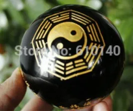 

YM 328 75 mm Black Obsidian Crystal Tai Ji Eight-Diagram Tactics Disk Sphere Ball