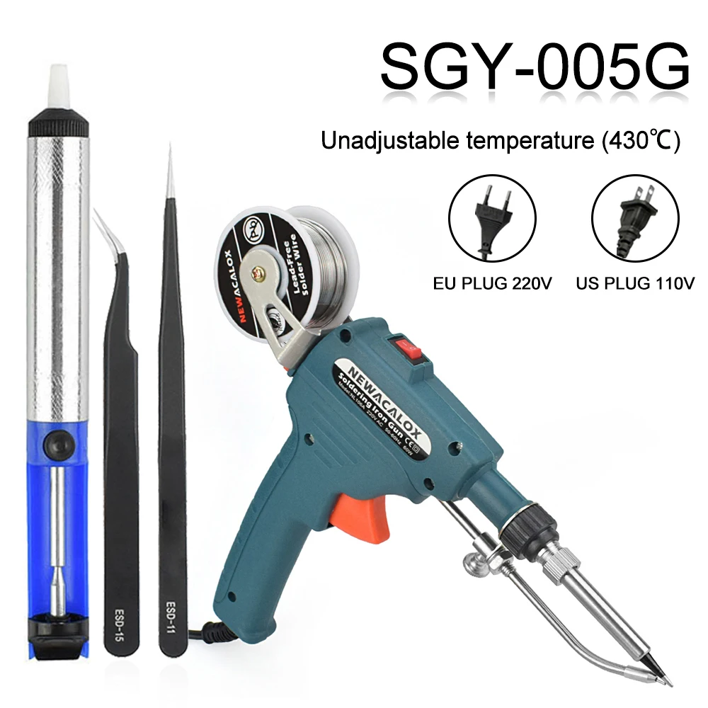 NEWACALOX EU/US 60W Soldering Iron  Automatic Welding Send Tin Gun Desoldering Pump for Circuit Board Repair DIY Soldering Tool hot stapler plastic welder Welding Equipment