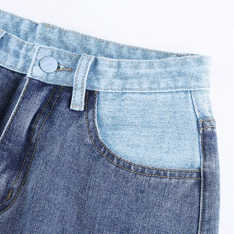 SIDDONS Jeans For Women Fashion Patchwork Jeans Baggy Pants Women Streetwear Cargo Pants High Waisted Denim Straight Trousers