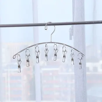 

8 Pegs Stainless Metal Laundry Socks Washing Clothes Hooks Airer Outdoor Home Bath Dryer Rack Hanger