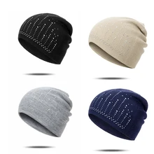 Зимние шапки для женщин, теплая вязаная шапка, Женская шерстяная шапка со стразами, модные аксессуары, уличные дорожные шапочки горрос, шапка