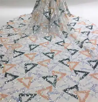 

Factory price 2020latest African Sequince Lace Embroidered tulle lace fabric High quality lace For Evening Dresses