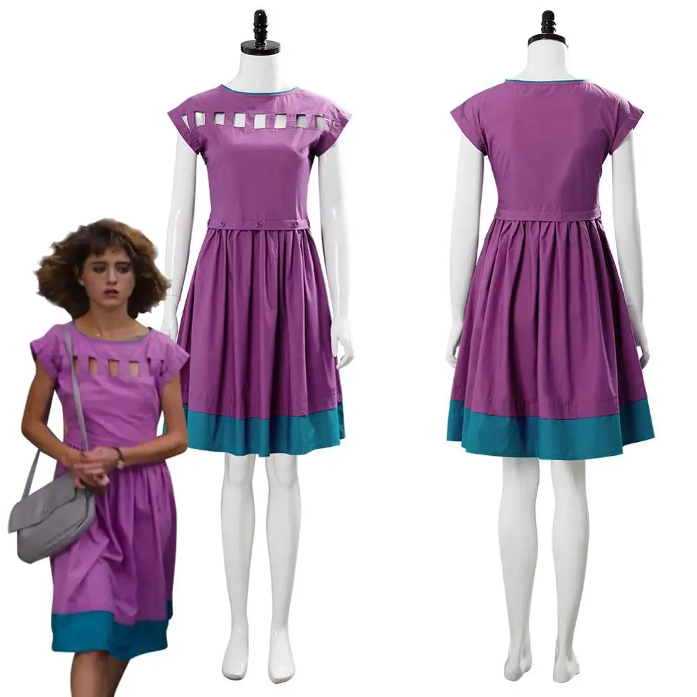 Stranger Things Season 3 Nancy Wheeler Purple Dress Cosplay Costume Hallowe...