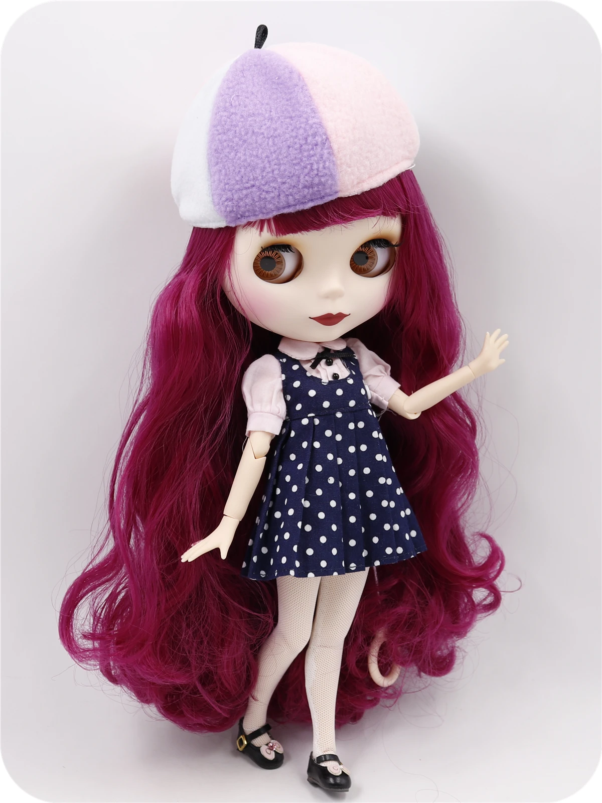 Neo Blythe Doll Blue Polka Dot Dress with Hat & Stockings 2