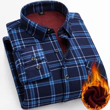 Chemise chaude rembourrée en velours pour homme, haut à manches longues, imprimé écossais, avec poches sur la poitrine, vêtements d'hiver, S 4XL