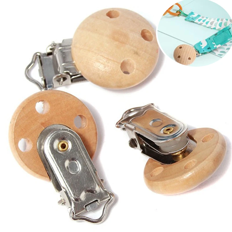 5 unids / lote Clip para chupete para bebé, soporte de madera, chupete, chupete de Color sólido, Clips para chupete para bebés, accesorios para corchetes