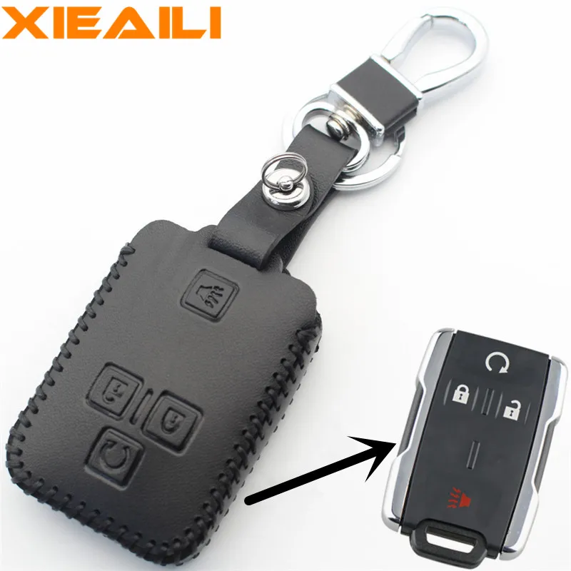 

XIEAILI Genuine Leather 4Button Remote Key Case Cover For Chevrolet Colorado/Silverado/Suburban/Tahoe S391