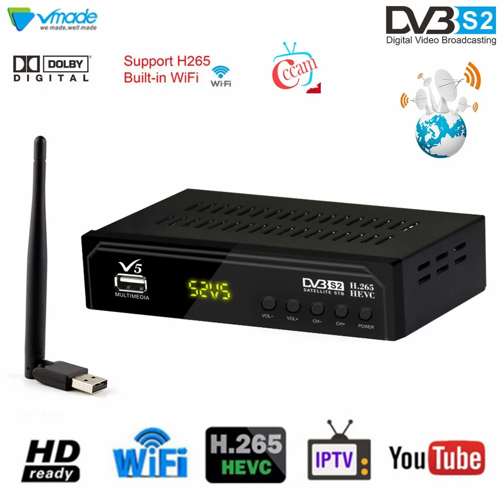 DVB-S2 V5 Full HD 1080P спутниковый ТВ приемник+ USB wifi антенна поддержка Youtube Cccam IP tv AC3 H.265 MPEG4 ЦИФРОВОЙ ТВ тюнер