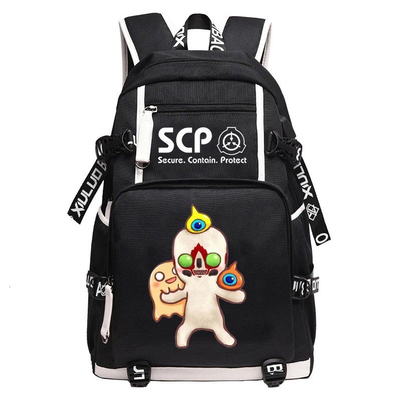 SCP Foundation рюкзак черный рюкзак мультфильм школьные сумки для подростков дети SCP путешествия рюкзак USB ноутбук сумки через плечо - Цвет: 14