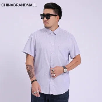 

Men Plus Fat Plus Size Short Sleeve Shirt Male Fat Man Business Leisure Stripes Short Sleeve Shirt Male Fat