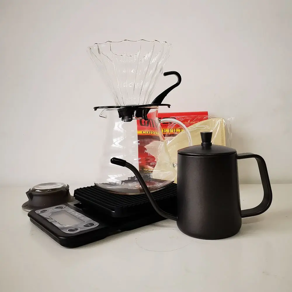 

2020 New V60 Filter Cup coffee Strainer Set Electronic Coffee Scale 350ml Coffee Kettle Filter Cold Dripper Barista Tools