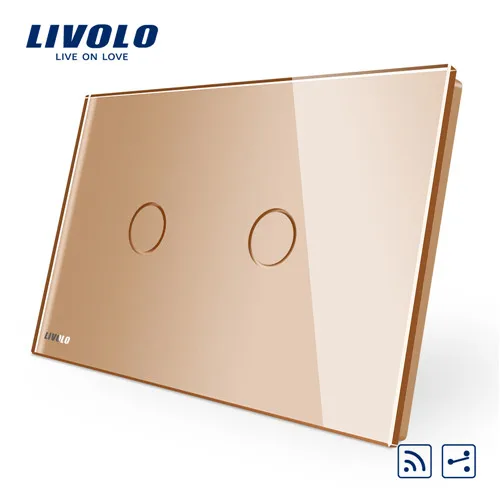 Livolo AU/US Стандартный, VL-C902SR-11 дистанционный переключатель, белый, с украшением в виде кристаллов Стекло Панель, 2-полосная Беспроводной пульт дистанционного управления домашний настенный светильник переключатель - Цвет: Gold