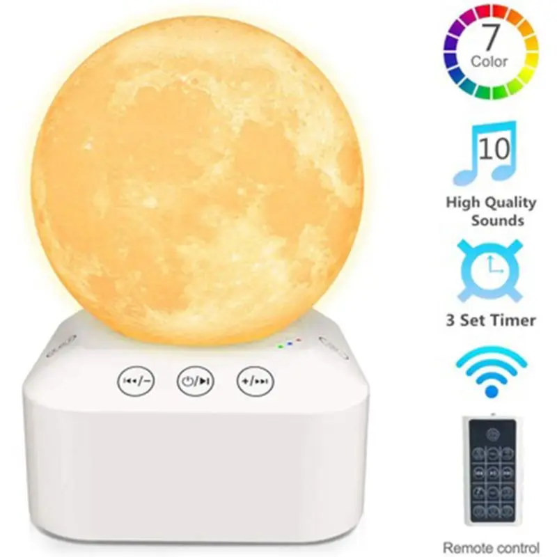 

White Noise Sleep Sound Machine Dimmable 7 Color Changing Moon Night Light Sleep Timer for Relaxing Sleeping