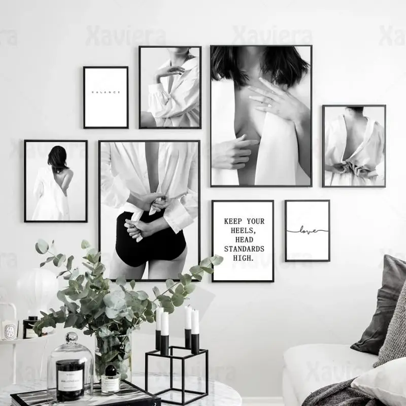 

Nordic Decor Poster Wall Art Sexy Woman Modern Black & White Poster Print Wall Picture Canvas Painting Girl Room Interior Decor