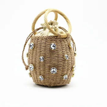 

NEW Green Diamonds Straw Handbags For Women Hand-woven Rattan Bag Female Tote Bag 2020 Summer Holiday Bohemia Beach Bag