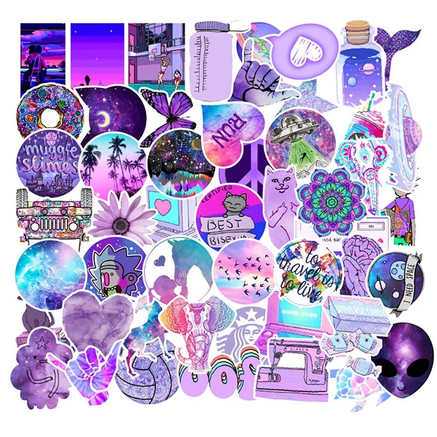 

50Pcs/Pack Purple Fresh Mixed Graffiti Stickers Kawaii Refrigerator Computer Notebook Cup Stickers Waterproof Stiker