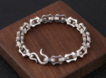 

Men's Solid 925 Sterling Silver biker rock punk Link Bracelet bangle Chain Jewelry S clasp A4603