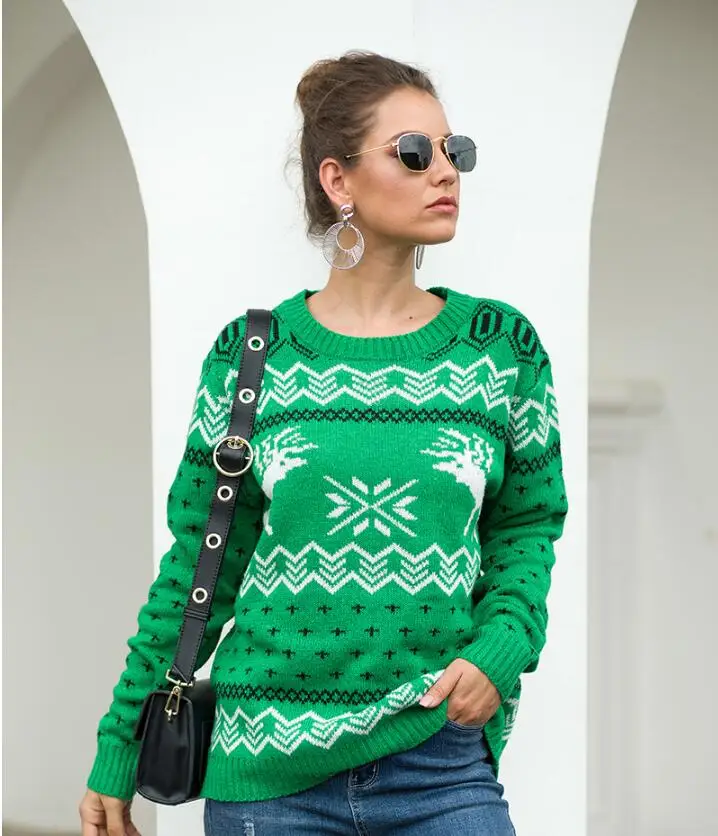 Женский Рождественский свитер, зимний теплый трикотажный свитер navidad, женские пуловеры со снежинками и лосями, блузка, зимнее пальто