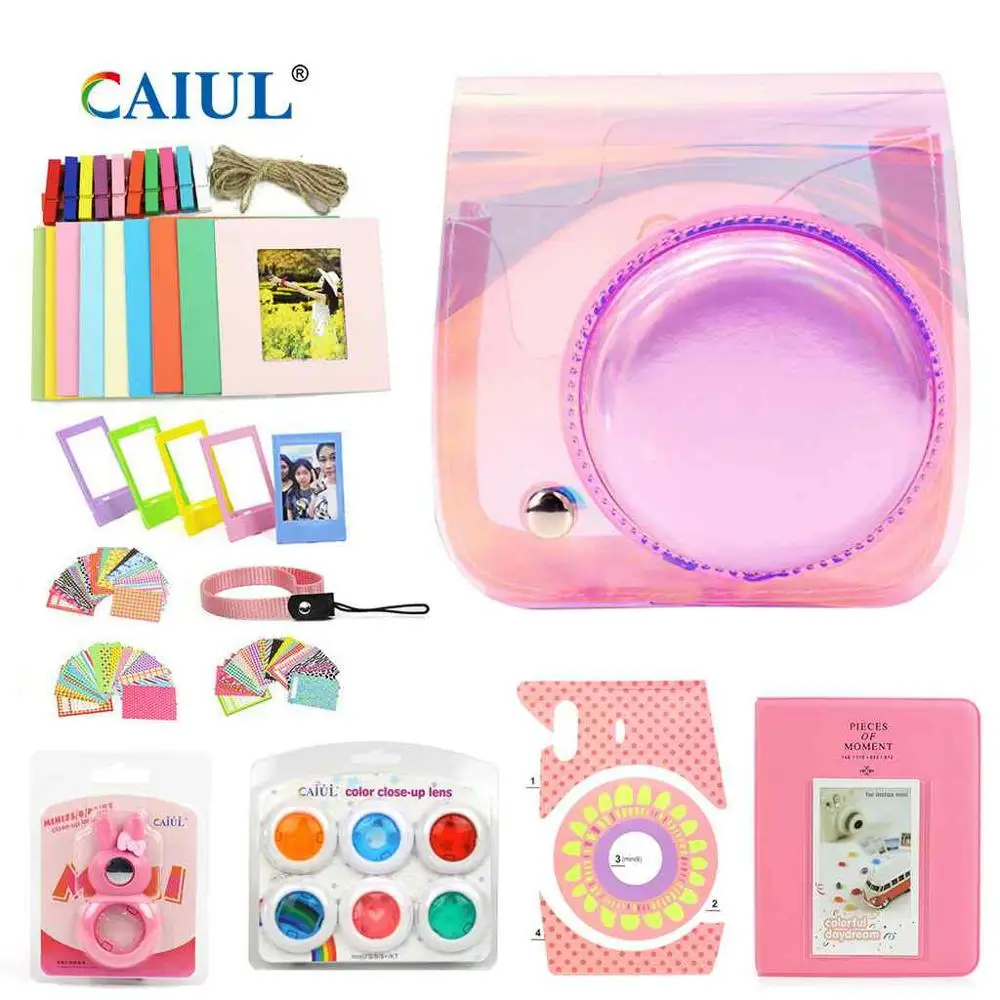 

CAIUL Mini Camera Bag for Fujifilm Instax Mini 9 8 8+ Instant Film Camera Case Premium Gradient Pink Shell Accessories Set