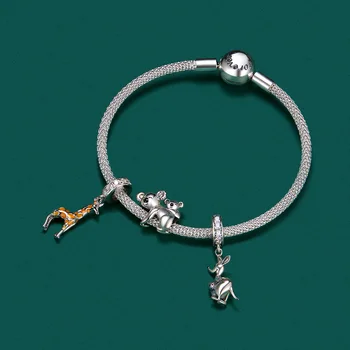 

Wostu 925 Sterling Silver Charm&Bead Animals Charms Kangaroo Giraffe Pendant Metal Beads for Original Bracelet Jewelry FNC260