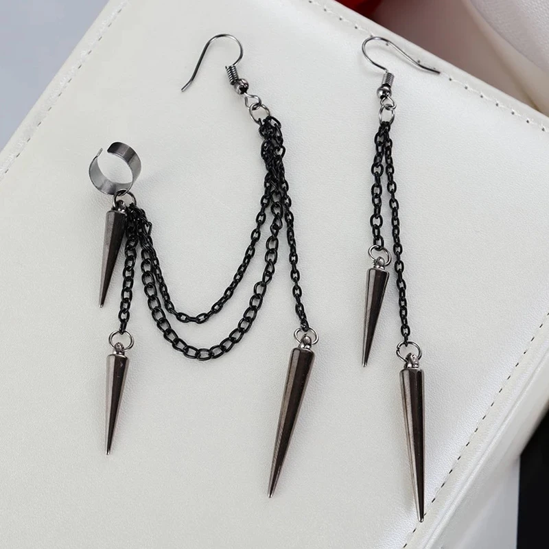 Pendientes largos góticos para hombre y mujer, aretes largos con cadena de borlas negras, estilo Punk, remaches de hip hop, joyería para con forma de gota| - AliExpress