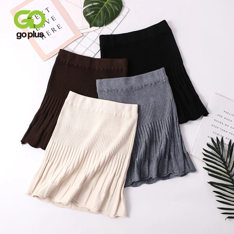 

GOPLUS High Waist Knitted Skirt Women Sexy Pleated Women's Skirts 2019 Autumn Midi Skirts A-Line Mini Skirt Clothes Female