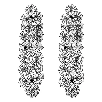 

Halloween Table Runners - 2-Pack Spider Web Design Lace Table Cloth, Halloween Party Decor, Table Linen, 18 x 72 Inches