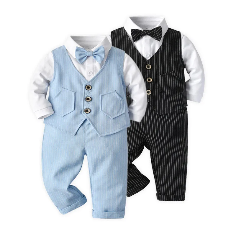 

0-5T Children clothing Spring&Autumn Baby Boy Gentleman Suit White Shirt with+Vest+Trousers 3Pcs Formal Kids Clothes Set