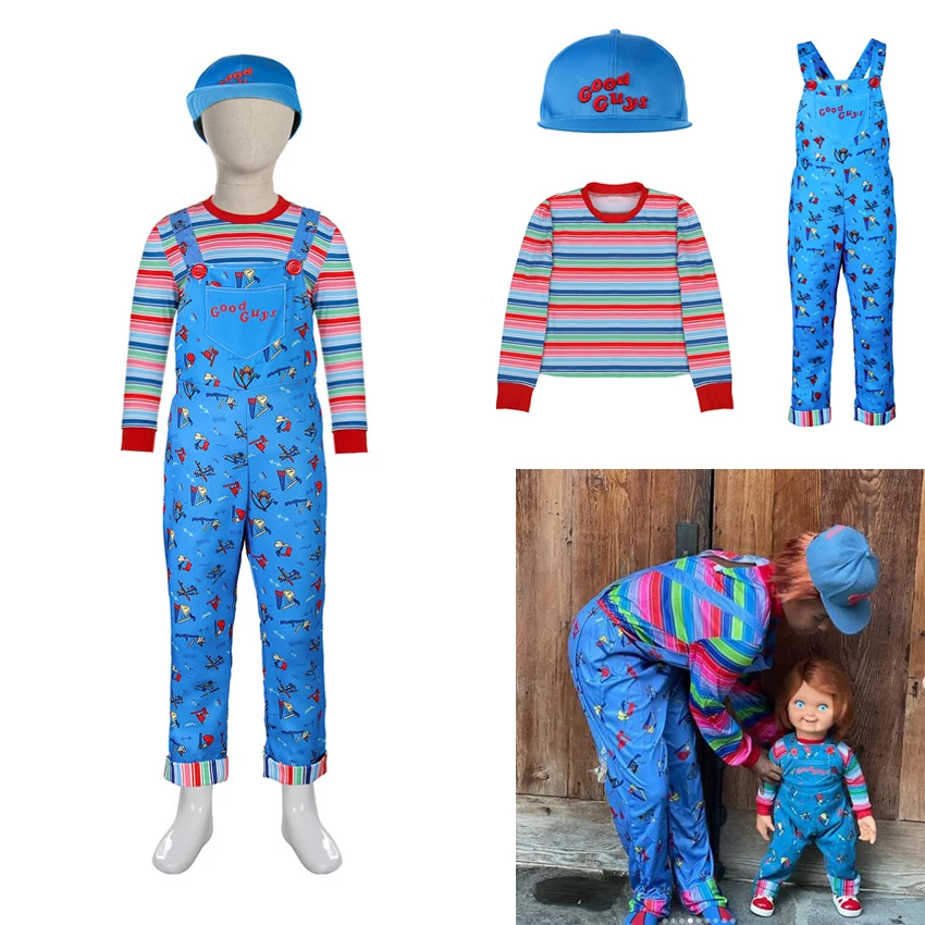 Disfraz de Halloween para niños, disfraz de Chucky terrorífico, letras  bordadas, monos para niñas y niños, pantalones con tirantes con  sombrero|Disfraces para niños| - AliExpress