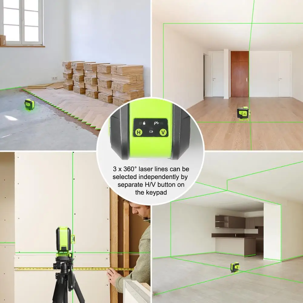 US $152.68 Huepar 12 Lines 3D Cross Line Laser Level Multifunction Green Beam Line With Remote Control amp Liion battery For Tiles Floor