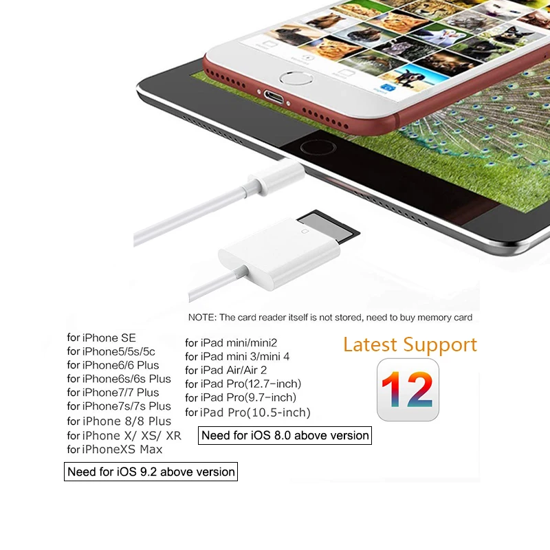 Kaartlezer SD кард-ридер для iPhone 11 X XR XS MAX 8 7 Plus Sdcard Reader с одним слотом кардридер для iPad Mini5 Czytnik Kart SD