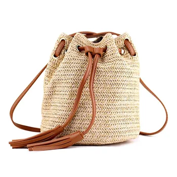

Shoulder Bag Ladies Fabric Summer Beach Bags With Tassels Weaving Crossbody Bag Women Weaving Money Bank Knitted Beach Handbag,
