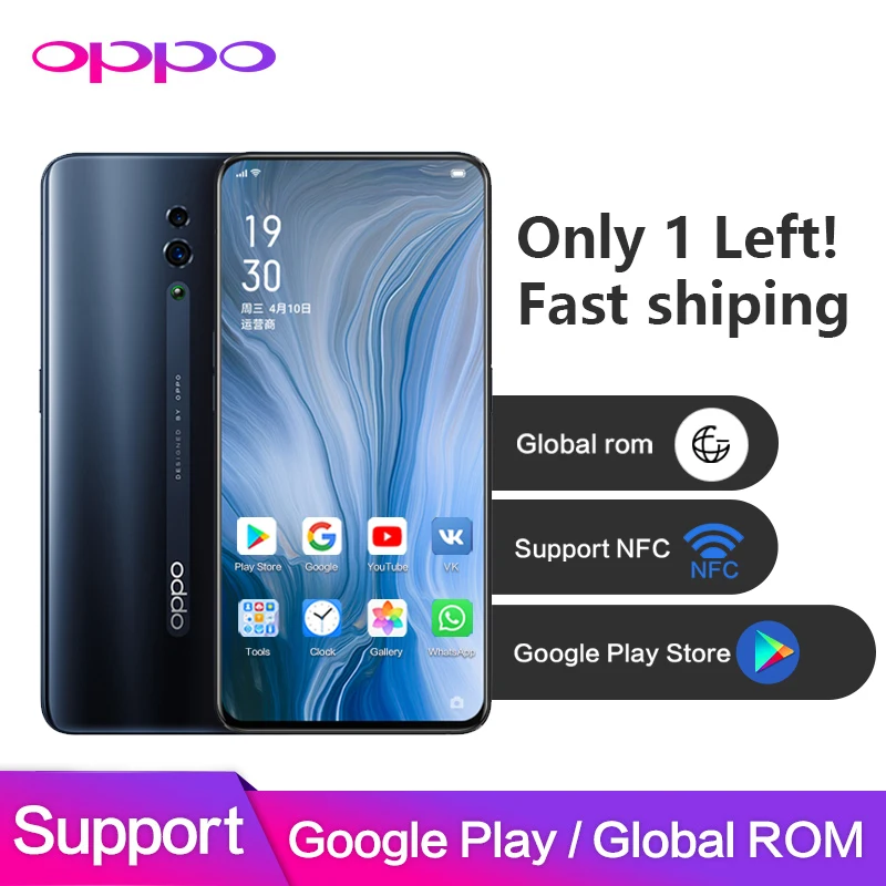 OPPO Reno Global ROM 6 ГБ 128 Гб Поддержка NFC Google программного обеспечения 48MP + 5MP 3765 мАч Snapdragon