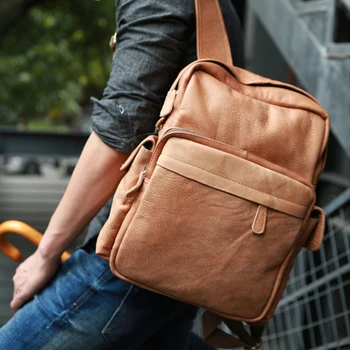 

Genuine Leather Men Backpacks Retro Full Grain Leather Men's Business Laptop Backpack Leather Travel Backpack