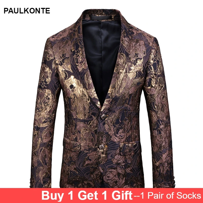 Men's suit blazer high-end precision jacquard embroidery gold heavy craft suit men's fashion England wind big code single West