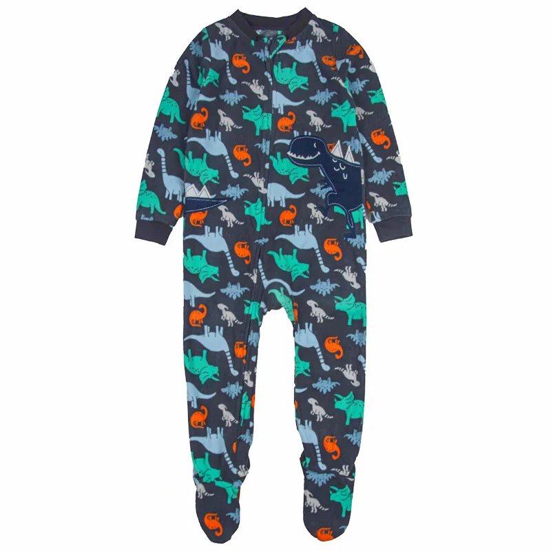 Children's polar fleece boys and girls one-piece romper with feet one-piece romper warm pajamas spring autumn and winter feet kids pajamas