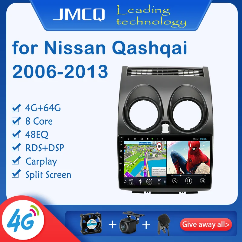 JMCQ T9 8-cores Android Car Radio for Nissan Qashqai 1 J10 2006-2013 Multimedia Video Player 2 din GPS Navigaion 4+64G Head unit